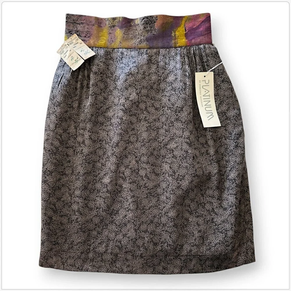 Platinum by Dorothy Schoelen Vintage Patterned Satin Pencil Skirt NOS NEW NWT 10